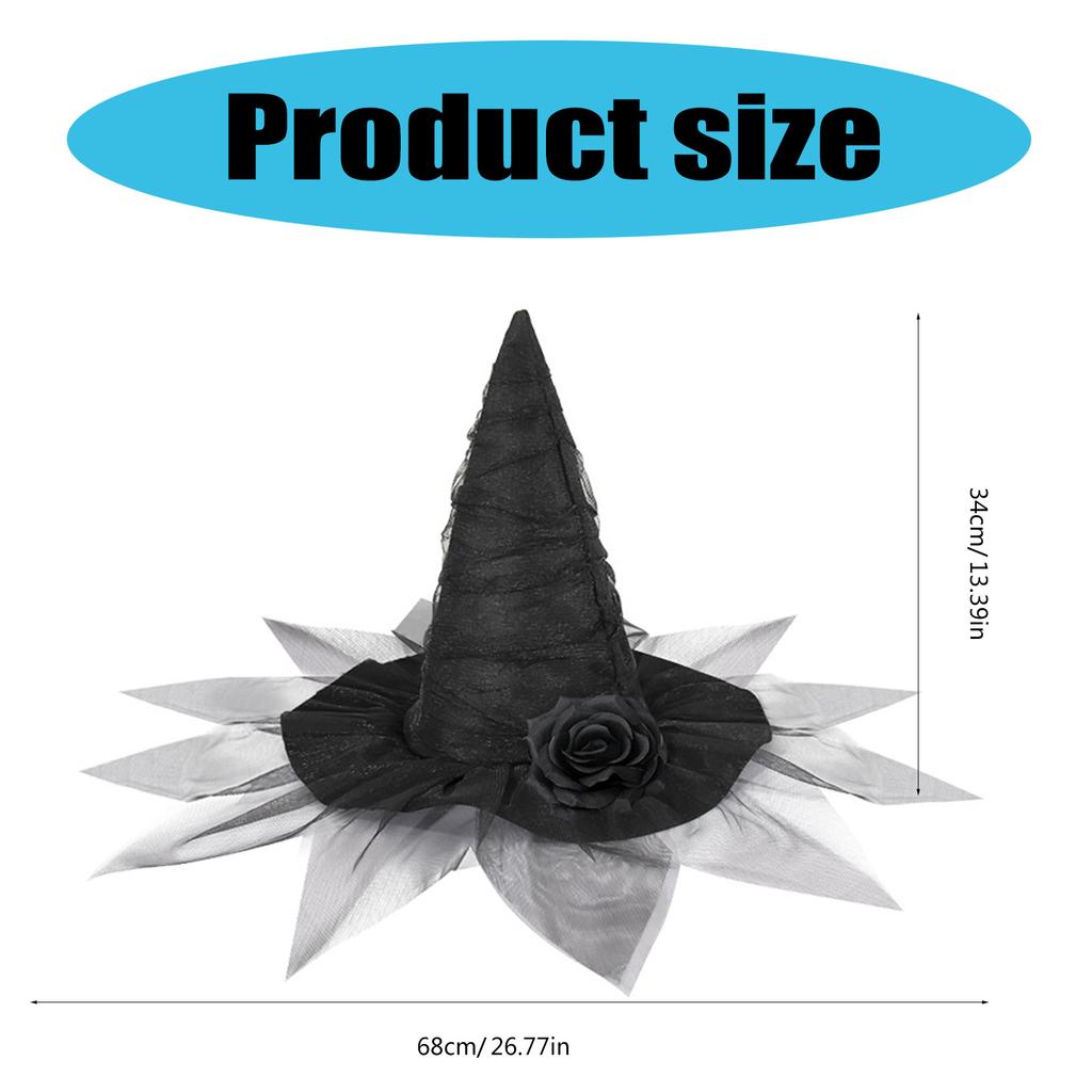 Rose Flower Witch Caps for Adult Wizard Hat Halloween Party Headwear Cloche Hat Holiday Headwear Role Playing Stage Hat
