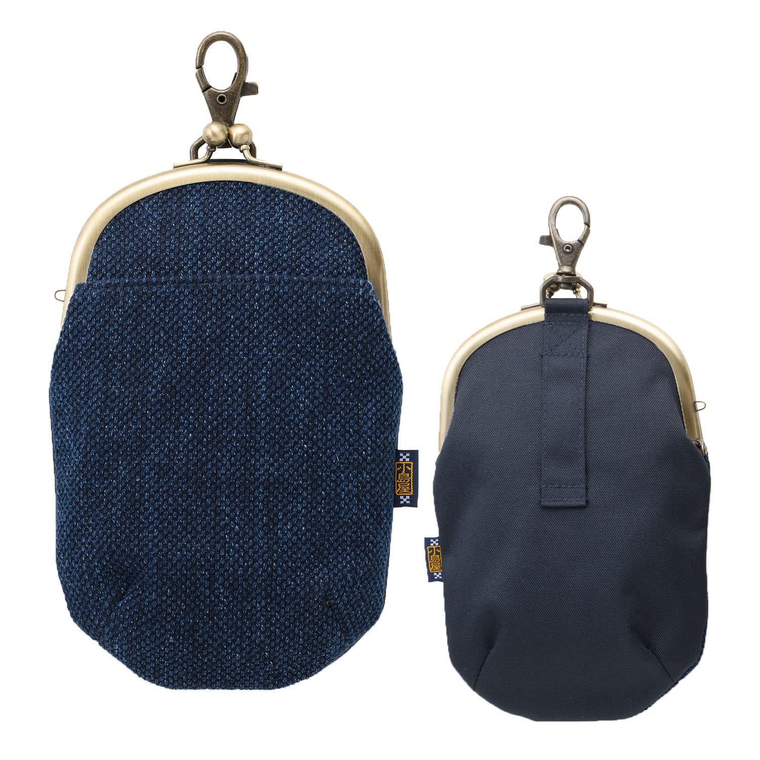 

Kyoto Hidewa Gamaguchi Seisakusho x Kojimaya Bushu True Indigo Dye Sashiko Gamaguchi Chalk Bag Gamaguchi Smartphone Shoulder Everyday Made in Blue x
