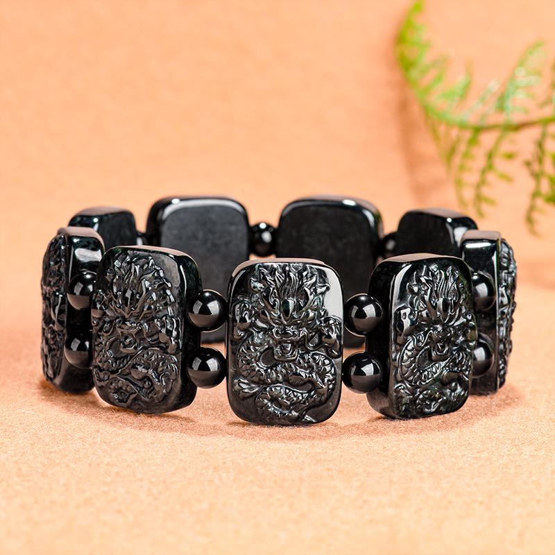 

Men s Premium Black Jade Nine Dragons Talisman Bracelet C300 with Certificate