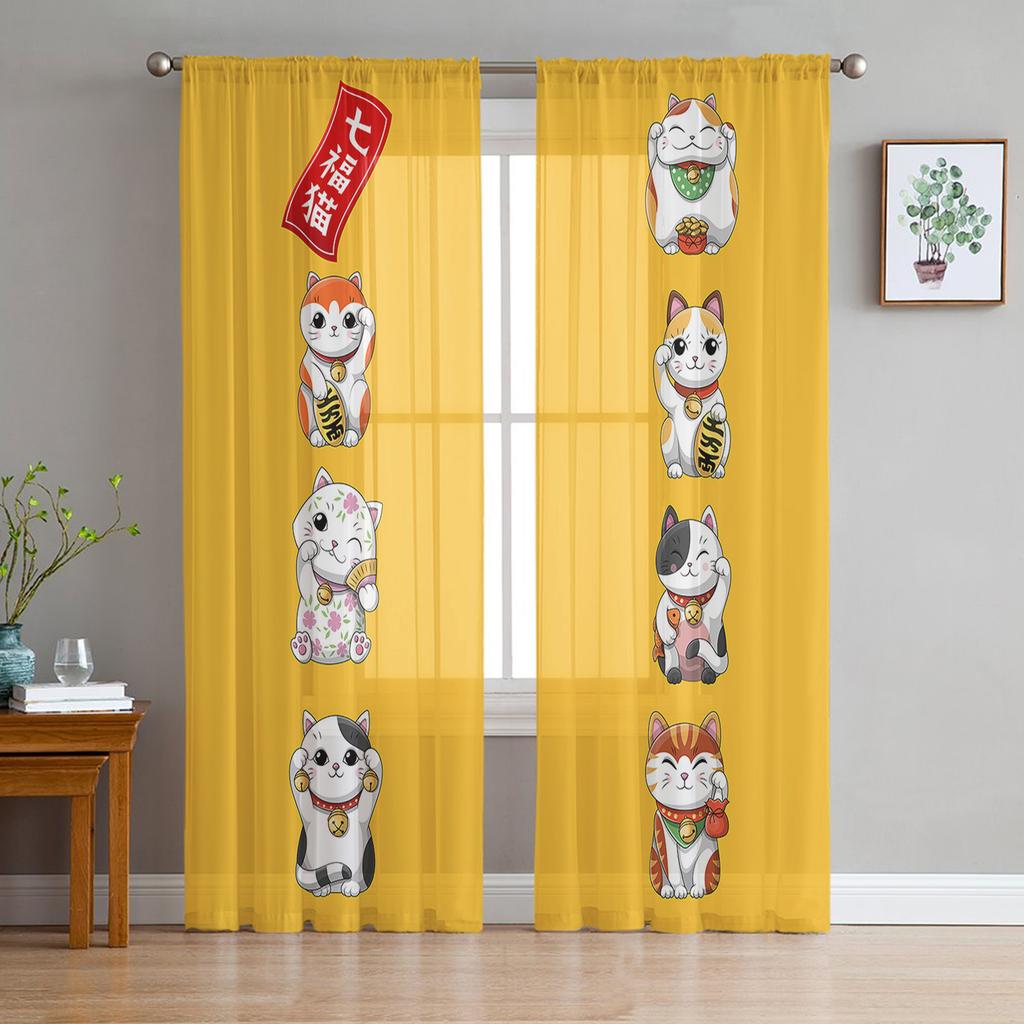 Kot Lina Myszka Przezroczyste Zasłony do Sypialni Salon Dekoracja Zasłony Okiennej do Kuchni Tiul Woal Organza Zasłony