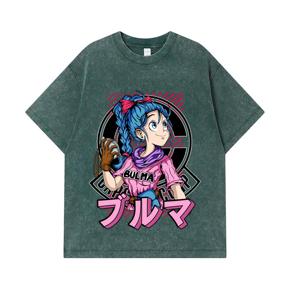 275 GSM Washed T-shirts 100% Cotton Dragon Ball V17 Bulma Print Unisex Heavy Cotton T Shirt