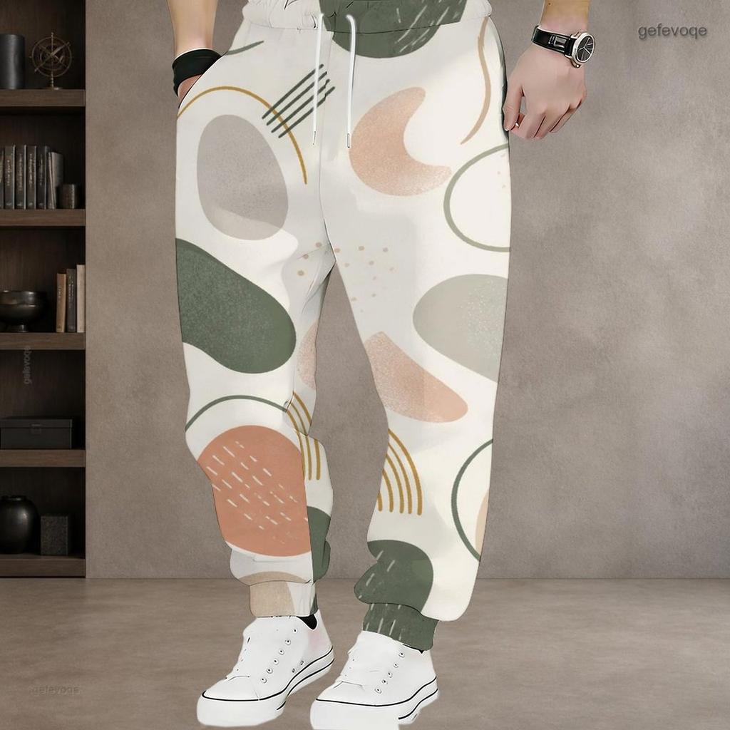 Men S Plus Size Geometric Printed Drawstring Waist Side Pockets Cuffed Ankle Jogger Pants