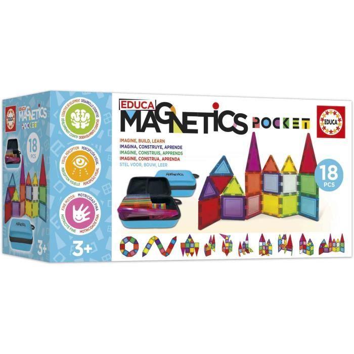Magnetics Suitcase - Construction Game - EDUCA - 18 Magnetic Blocks, 2 Animals, 8 Cards - From 3 Years Old
