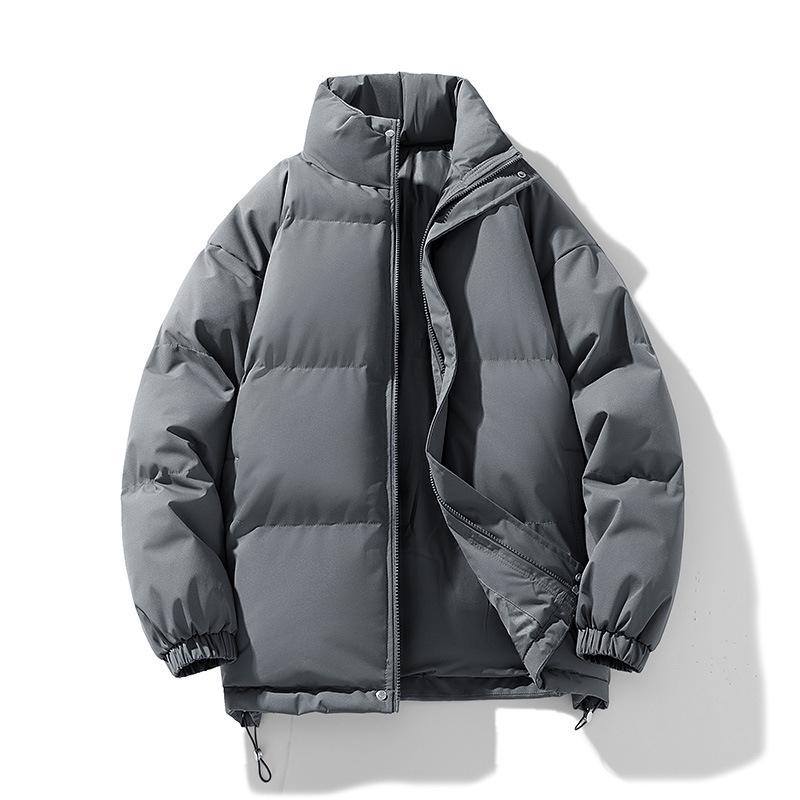 Men's Trendy Winter Down Coat: Loose, Thick Cotton-Padded Stand-Up Collar Jacket, Solid Color, Versatile Outerwear for Couples