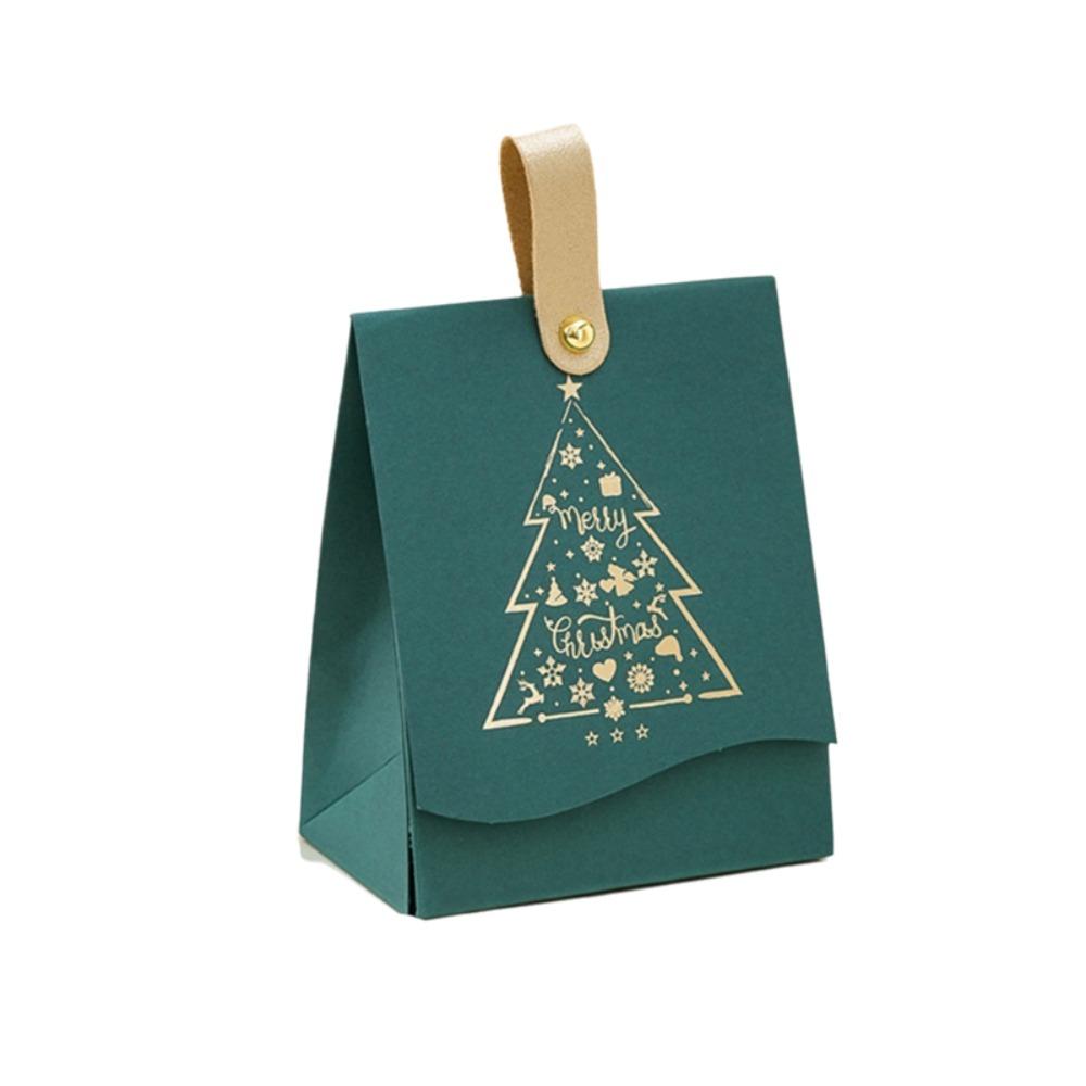 10PCS with Leather Handles Merry Christmas Candy Gift Box Hot-Stamped Cookie Package Bag Banquet