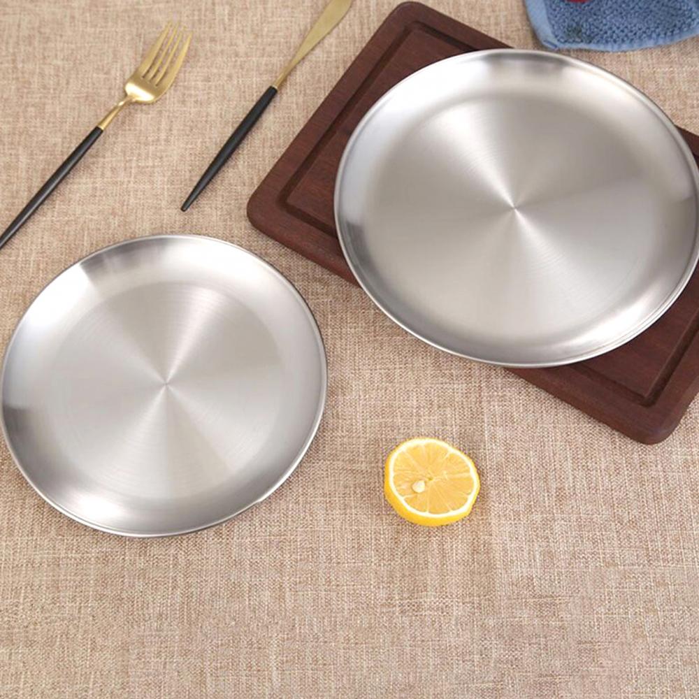 Stainless Steel Round Thickened Dessert Single-layer Plate BBQ Tableware Dish
