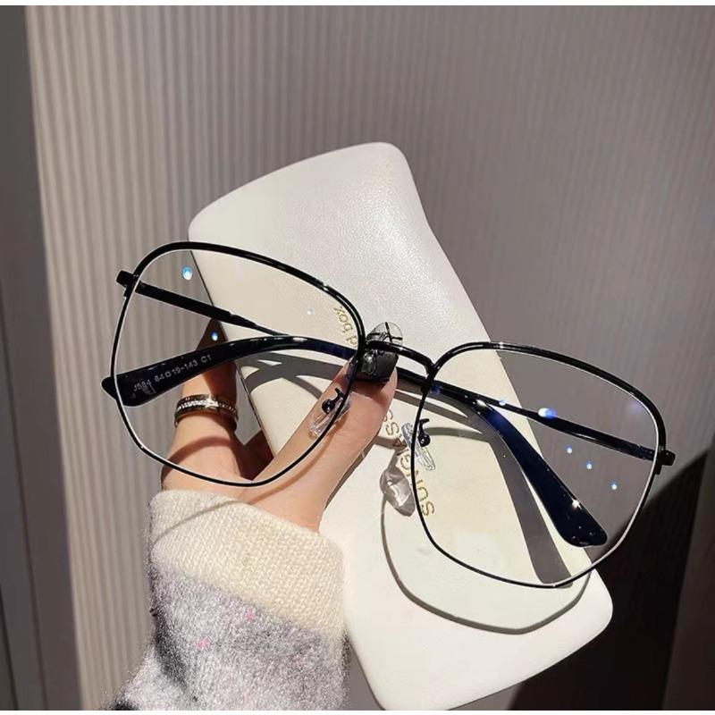 Extra Large Quadrilateral Metal Frame Glasses Women Anti Blue Light Clear Flat Eyewear Fashion Trendy Accessories
