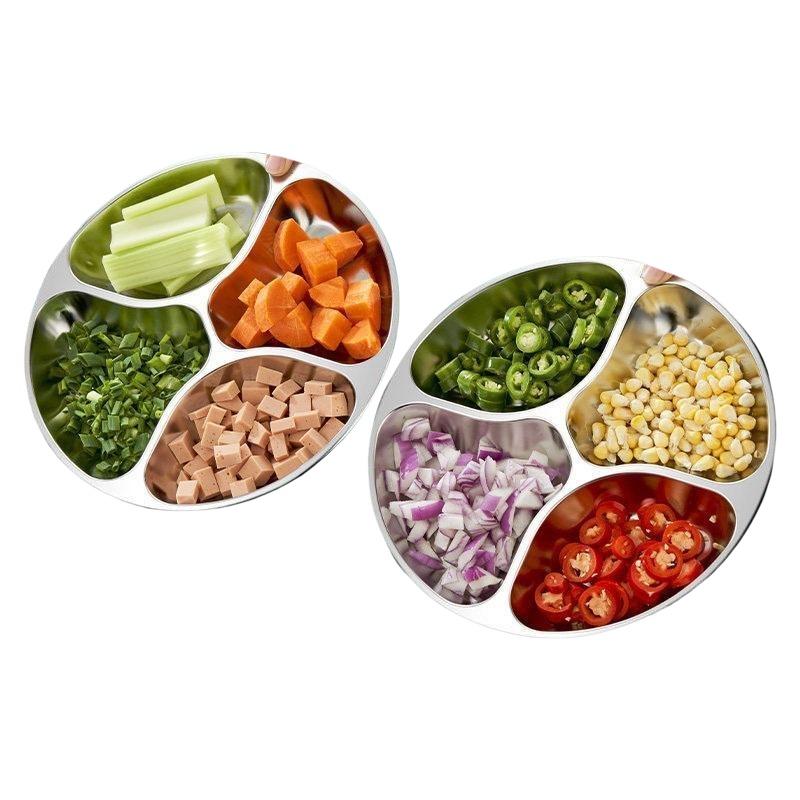 304 Stainless Steel Ginger Garlic Onion Prep Plate Multi Compartment Kitchen Cooking Ingredient Tray