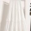 Women White Lace Tiered Midi Skirt Elastic Waist Flowy A Line Skirt With Lining
