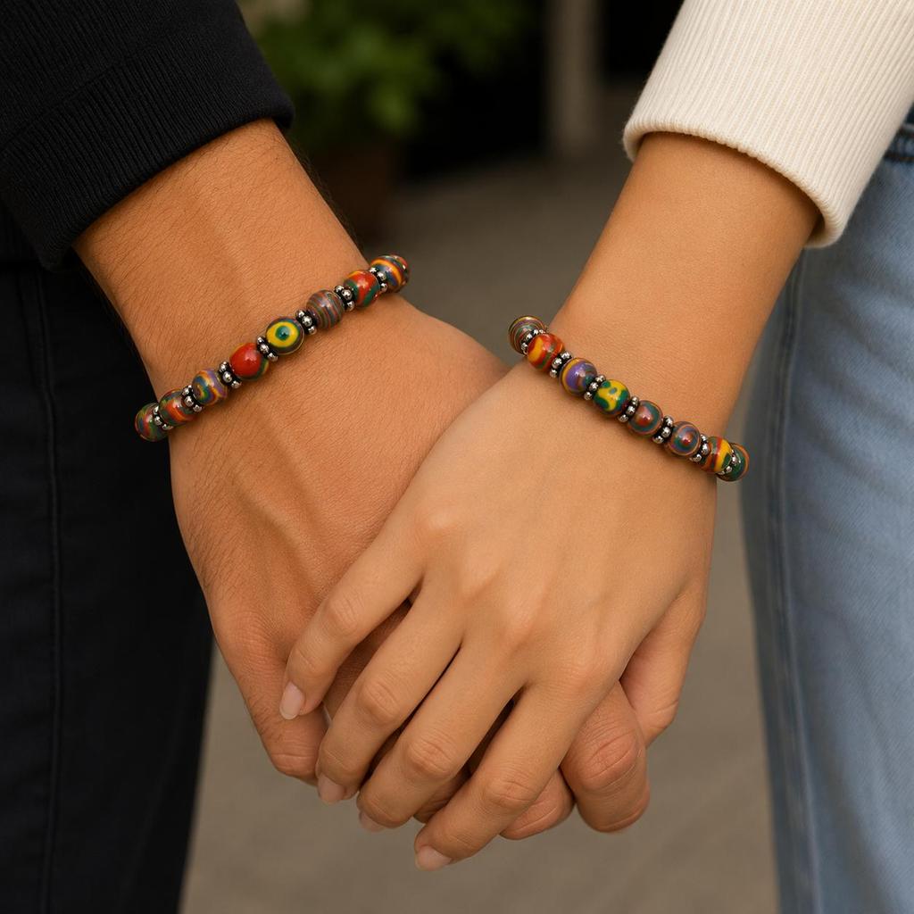 Bracciale Elastico Unisex Fatto a Mano con Perline Curative in Pietra Naturale Calsilica Arcobaleno da 8 mm, 7,5" Per Regalo CSB-12