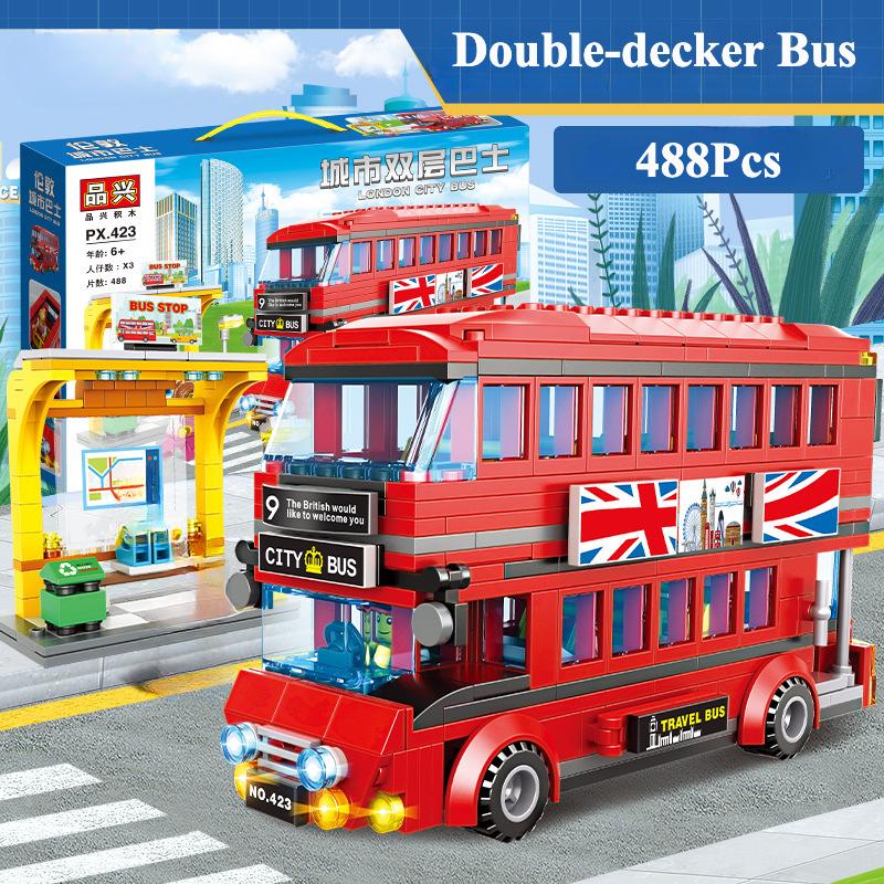 Linyi Toy Unisex Urban Area High-Quality Series High-Quality Passenger High-Quality Bus High-Quality Building High-Quality Block High-Quality Double High-Quality