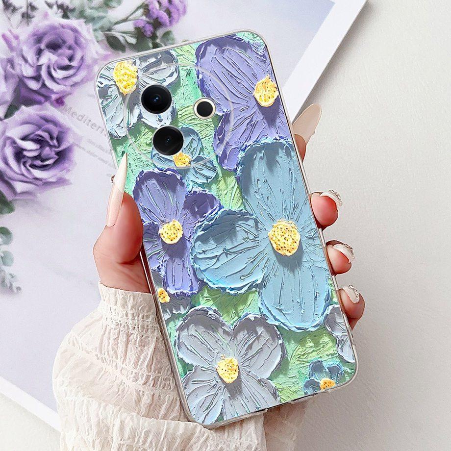 For Vivo Y39 5G Y300i 5G / Vivo V2436 V2444A Back Cover Girly Fashion Flower Butterfly Painting Case Soft Clear Silicone Funda