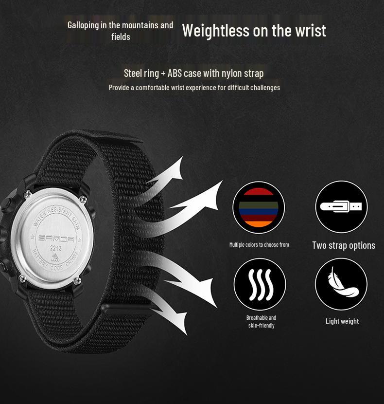 Sanda Sports Multifunctional Waterproof Pedometer Watch with Timer, Alarm, and Night Light