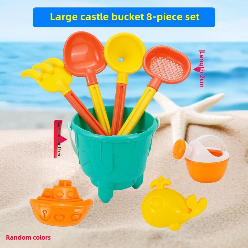 Strandspielzeug-Set für Kinder: Sandwerkzeuge, Sanduhr, Spielzeugauto und Eimer