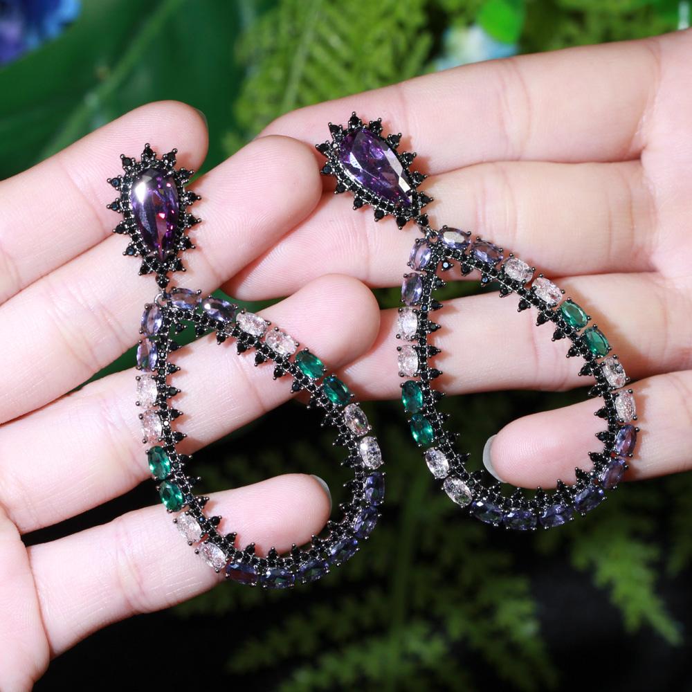 CMM Gorgeous Black Golden Color Jewelry Multicolor Hollow Water Drop Earrings