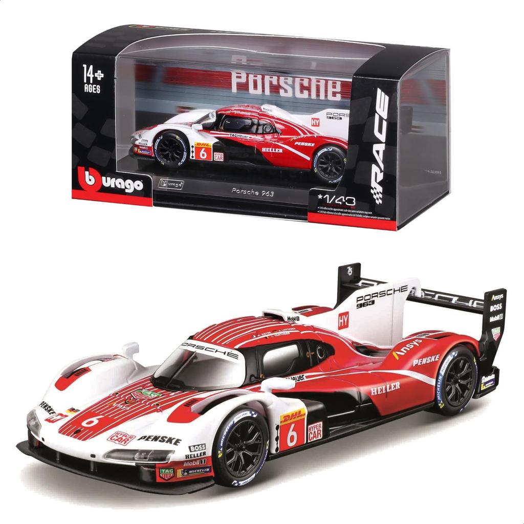 Bburago 1/43 Scale Porsche 963 #6 White/Red / Diecast Model Car, Finished Model, 18-38319 (#6)
