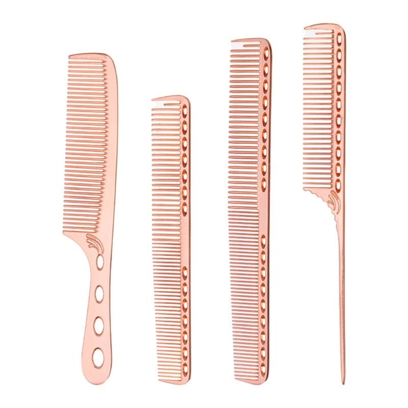4Pcs Aluminum Hair Combs Set: Long Cutting Comb,Short Styling Comb,Handle Combs,and Tail Comb for Professional Barbers