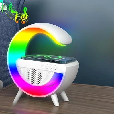 Big G Bluetooth Speaker Charging Mirror LED Clock Wireless Charging Speaker Colorful Ambient Light