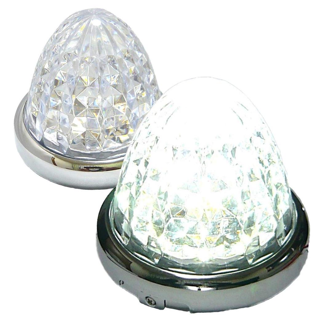 24V LED Side Marker Lamps with Chrome Truck Set of 2 Rings, Accessories, (White)