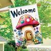 1pc, Whimsical Mushroom House Design Welcome Garden Flag, Double-Sided, Durable Polyester, Outdoor Yard Decor, No Electricity Needed, Seasonal Home De