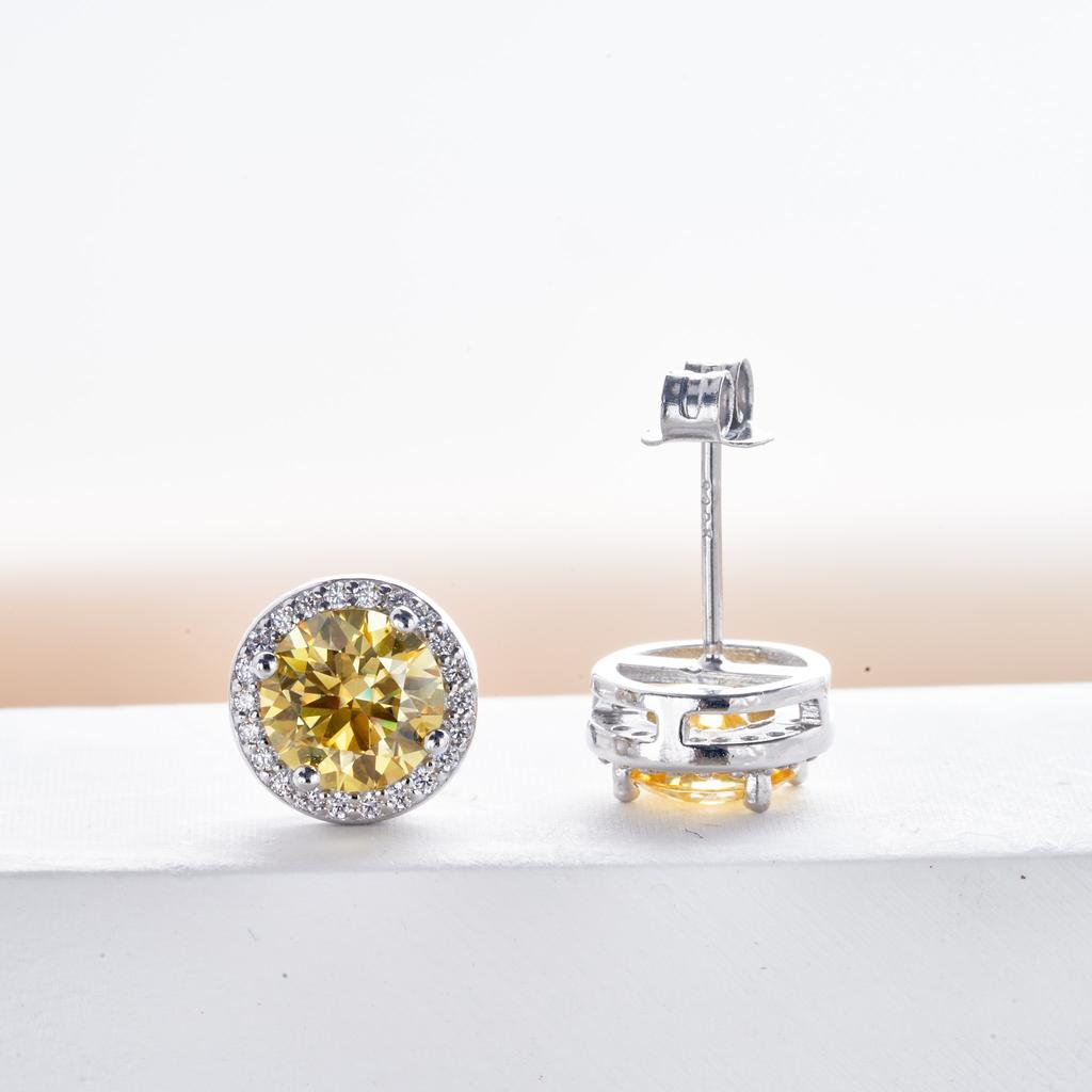 925 Silver 1 Carat Moissanite Round Earrings Engagement Wedding Daily Work Party Travel Luxurious Gift For Women