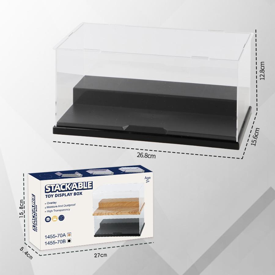 Dustproof Clear Acrylic Display Case with Wood Base Stackable Storage Box for Mini Action Figures Building Blocks Car Models Col