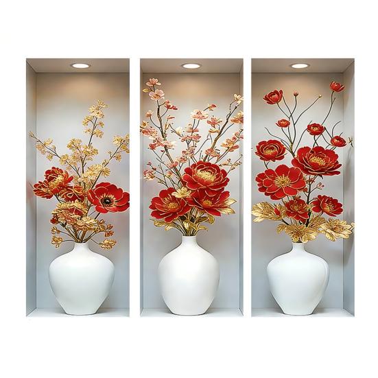 Autocolant de perete vază 3D Vază Perete și Lipire Decal amovibil Decojire PVC Artă de perete cu flori
