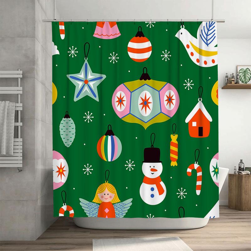 

Tu Festive Christmas Shower Curtain Holiday Bathroom Decor Santa Snowman Reindeer Pattern Waterproof Fabric Backdrop Xmas Party W60H190(CM)-1 Pcs
