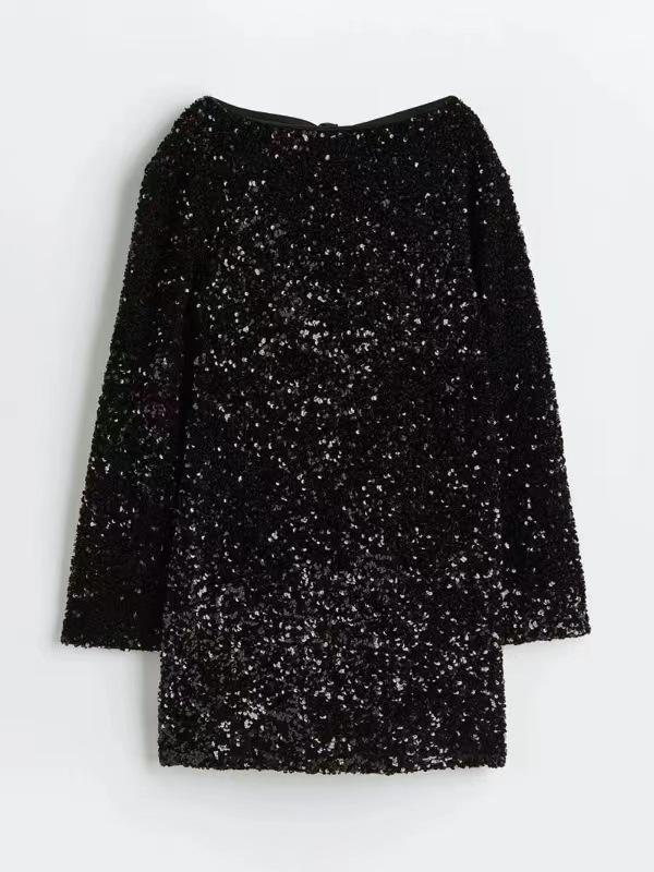 

2023 Mid-Length Slimming Sequin Dress - European and American Fashion S чорний