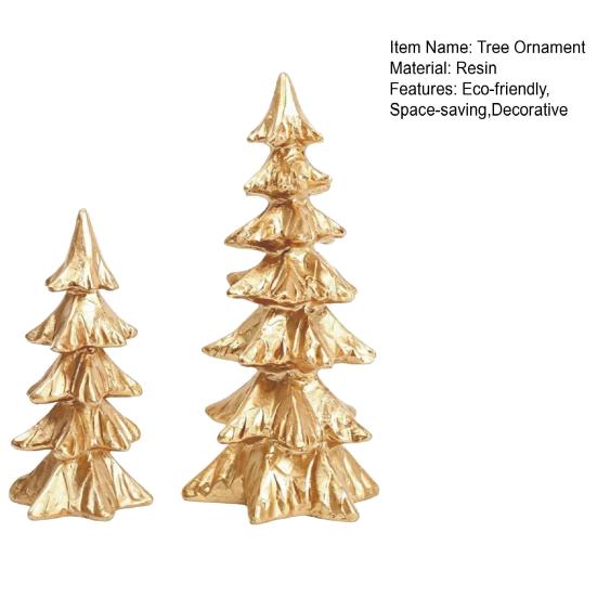 Gold Festive Figurines 2Pcs Christmas Tree Ornaments, Vintage Tabletop Decoration for Holiday Seasonal Display Pieces Home Decor And Fireplace Mantel