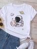 Maycaur T Shirt Women Moon Planet Print Fashion Tee Shirts Casual Round Neck Short Sleeve Streetwear Female T-Shirt Vintage Tops