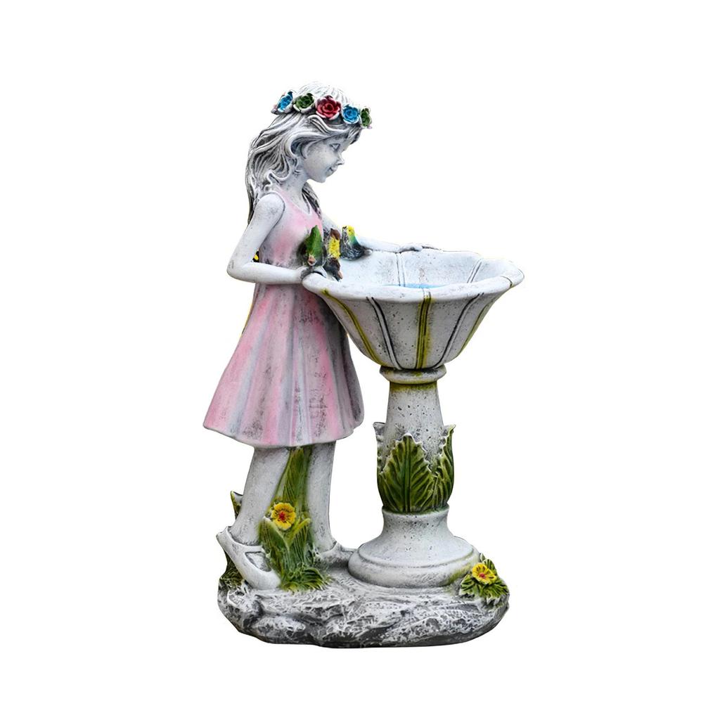 Blomsterfe Statue Solcellelys Ornament Utendørs Gårdsplass Hagedekorasjon Resin Engel Figur Skulptur Mikro Landskap Dekor LS