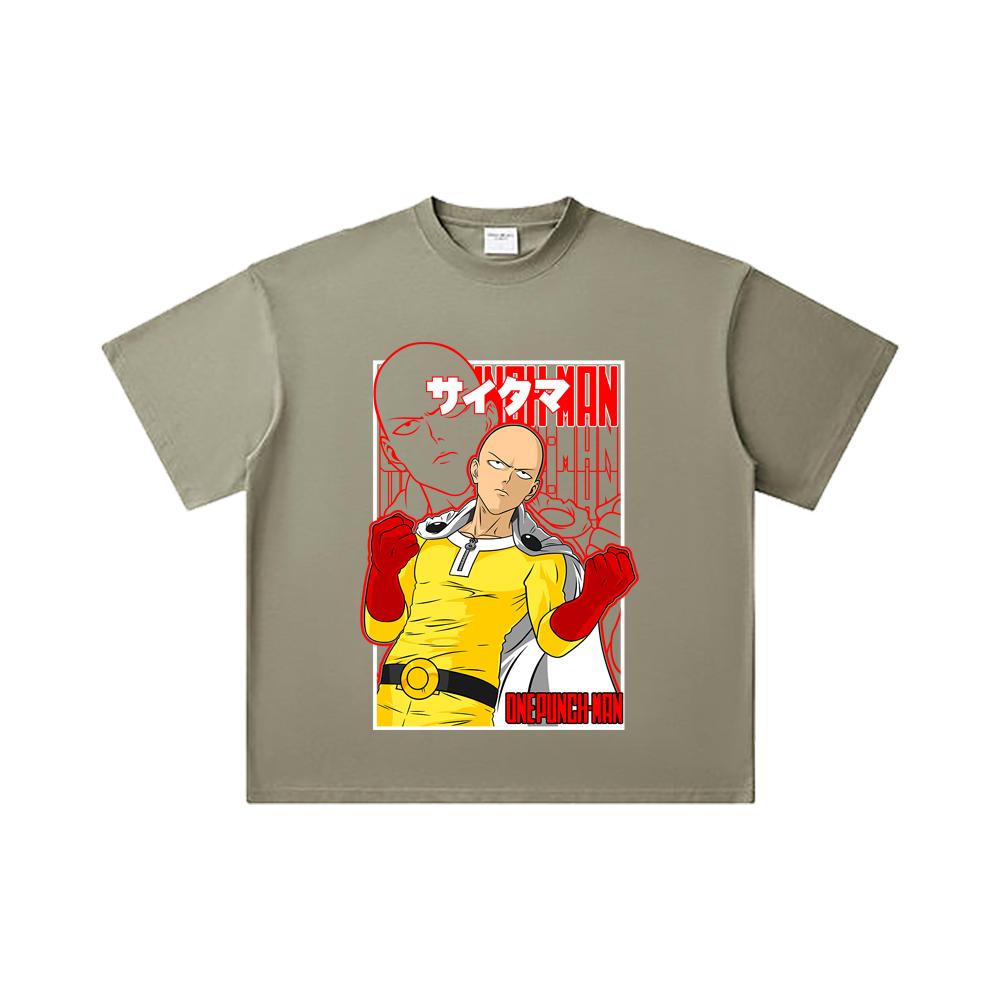 260 GSM Double Yarn 32 Count 100% Cotton One Punch Man V7 Saitama Print Unisex Heavy Cotton T Shirt