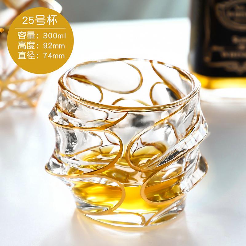 Creative Hand-painted Gold Line Crystal Glass Whiskey Foreign Wine Cup Household Water Cup Engraved Juice Cups