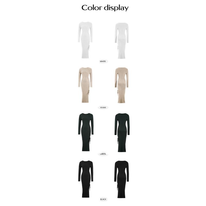 Rochii de toamnă și iarnă pentru femei, temperament, sexy, cu pachet pe șold, cu gât rotund și crăpătură