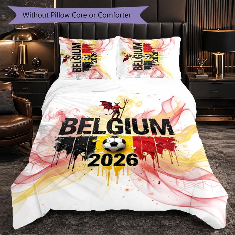 Belgium Football Pattern 3 Pieces Bedding Set Soft Microfiber Duvet Cover with Pillow Cases for Bedroom