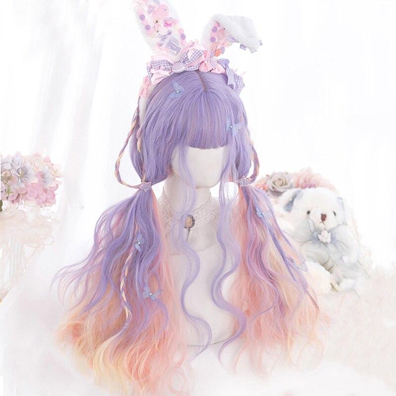 Halloween Long Curly Hair Lolita Wig Women's Synthetic Hair Heat-Resistant Fiber Red Blond Black Blue Pink Wig Cosplay LUPU