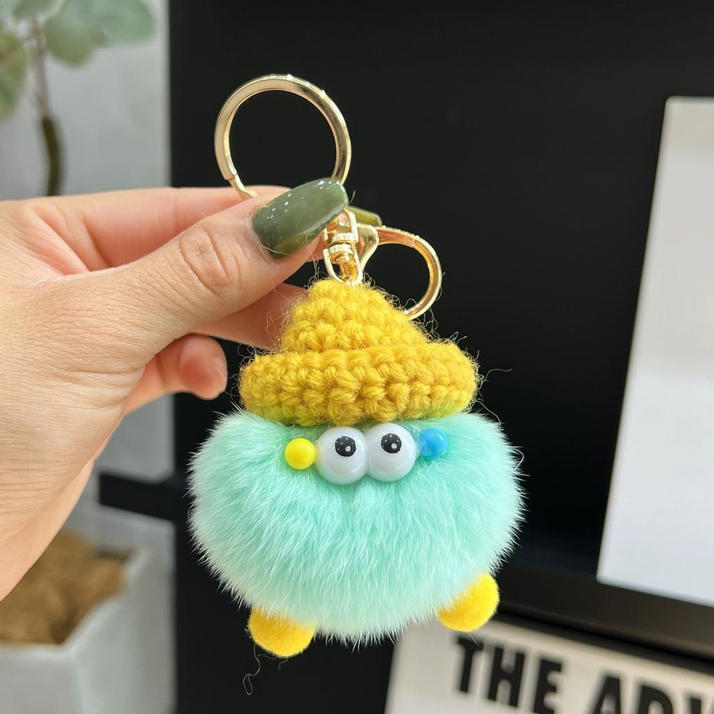 Small Coal Balls Korean Ins Internet Celebrity Rex Rabbit Hairball Cute Elf Schoolbag Pendant Car Keychain Mobile Phone Pendant