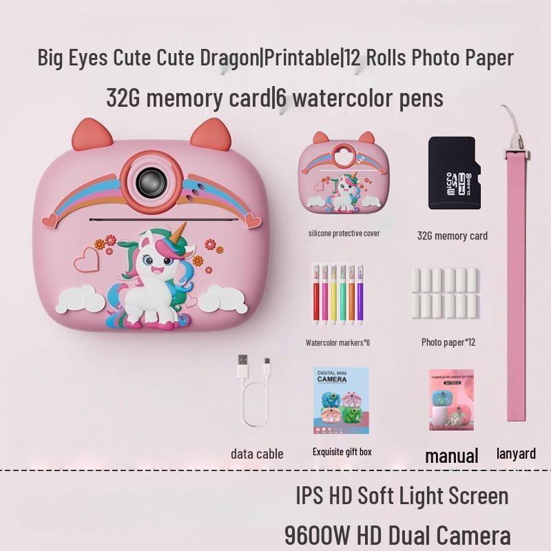 Children's Instant Print Camera: Capture Photos & Videos, Ideal Toy Gift for Girls Z13