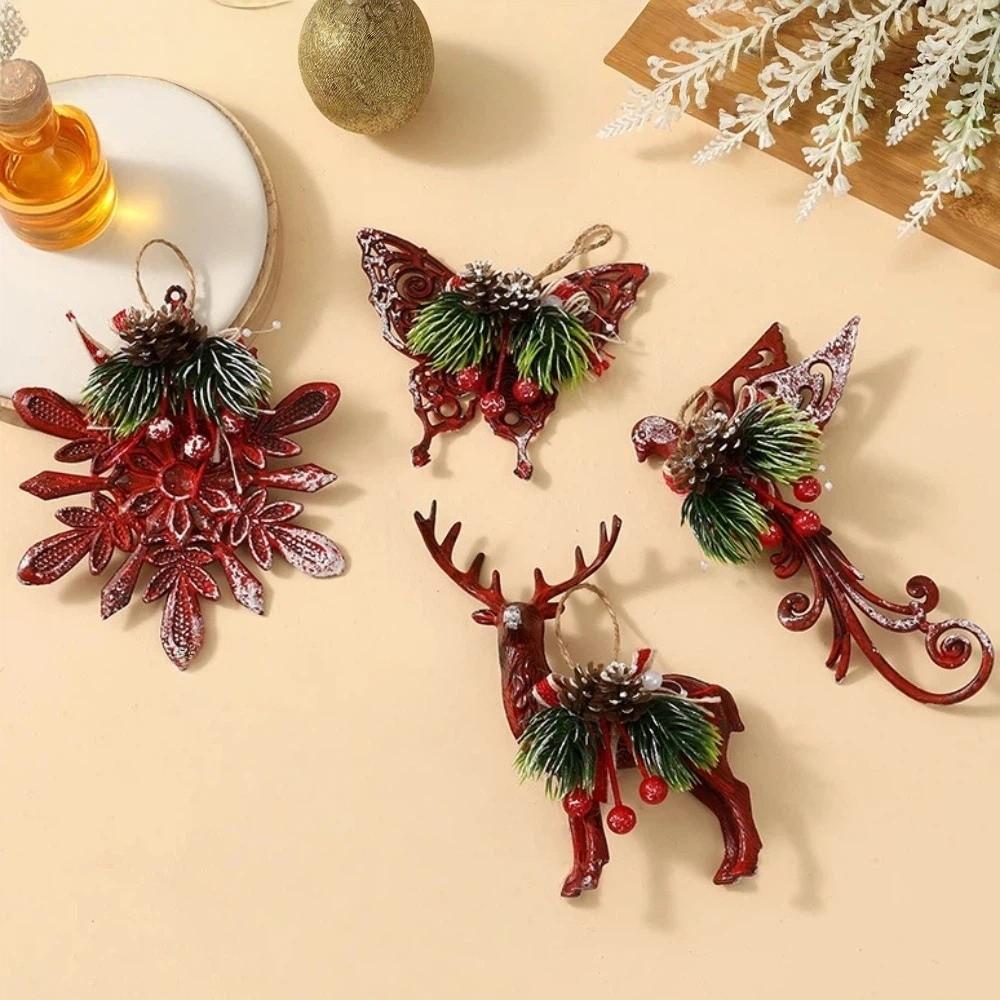 Vogel Rote Weihnachtsornamente Girlande Elch Weihnachtsbaumdekorationen Schneeflocken Schlittschuhe Schneefall Weihnachten Anhänger Fensterszene Dekor