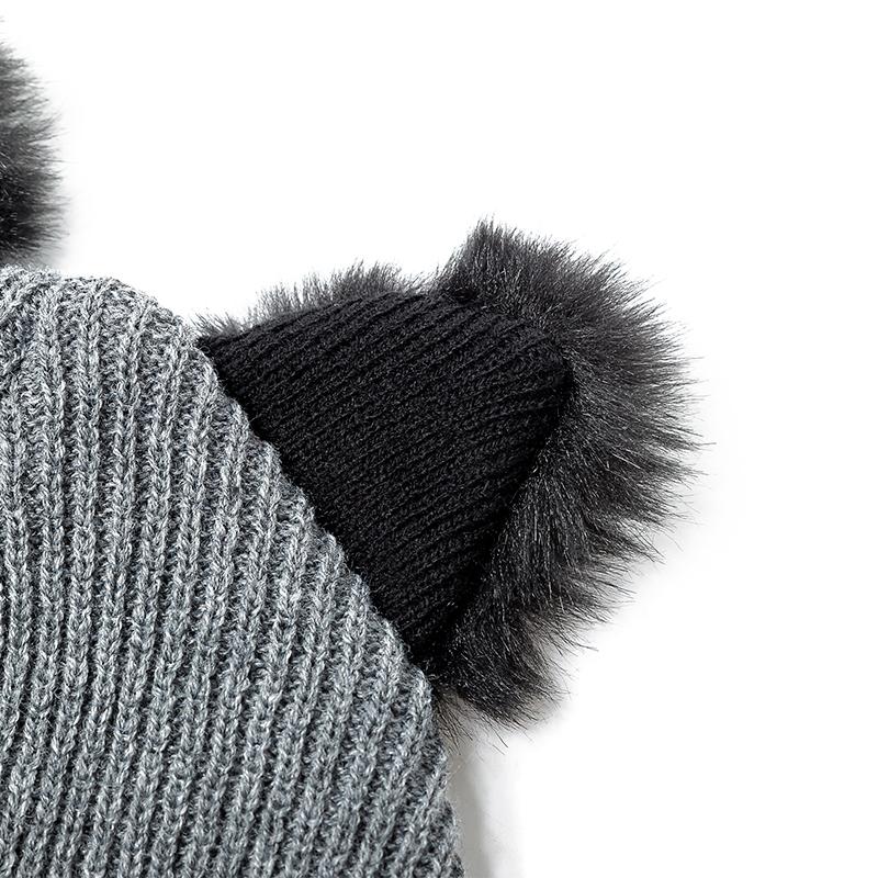 High Quality 3 Colors Cotton Fur Cat Ear Winter Hat Lovely Warm Beanie Women's Hat Knit Caps Girl Beanies Hip-hop Skullies Hat