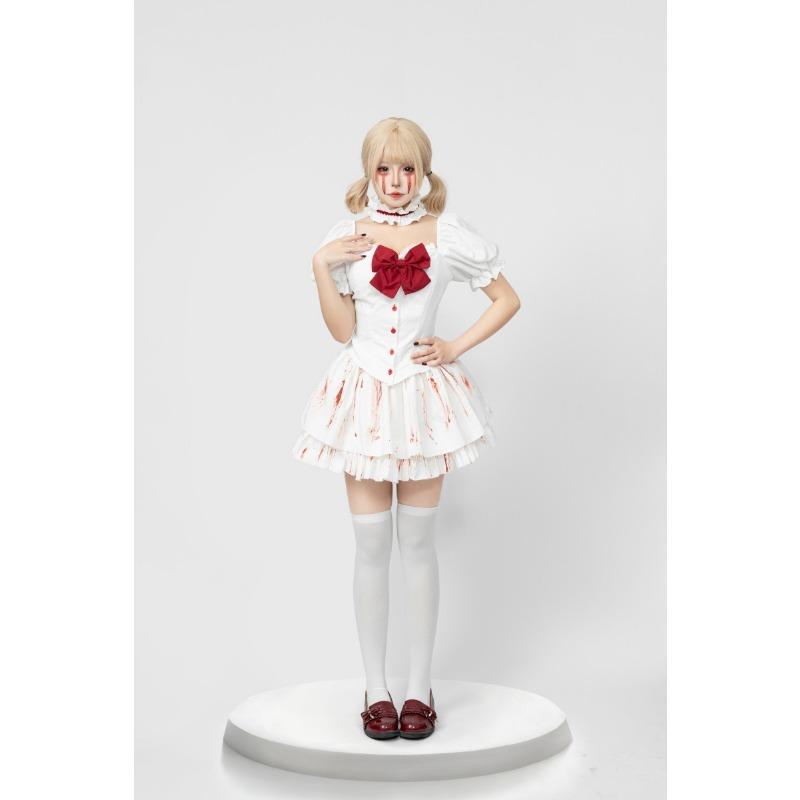 

Хэллоуин, вампирский хоррор, окровавленная кукла-призрак, белый готический костюм горничной для вечеринки L