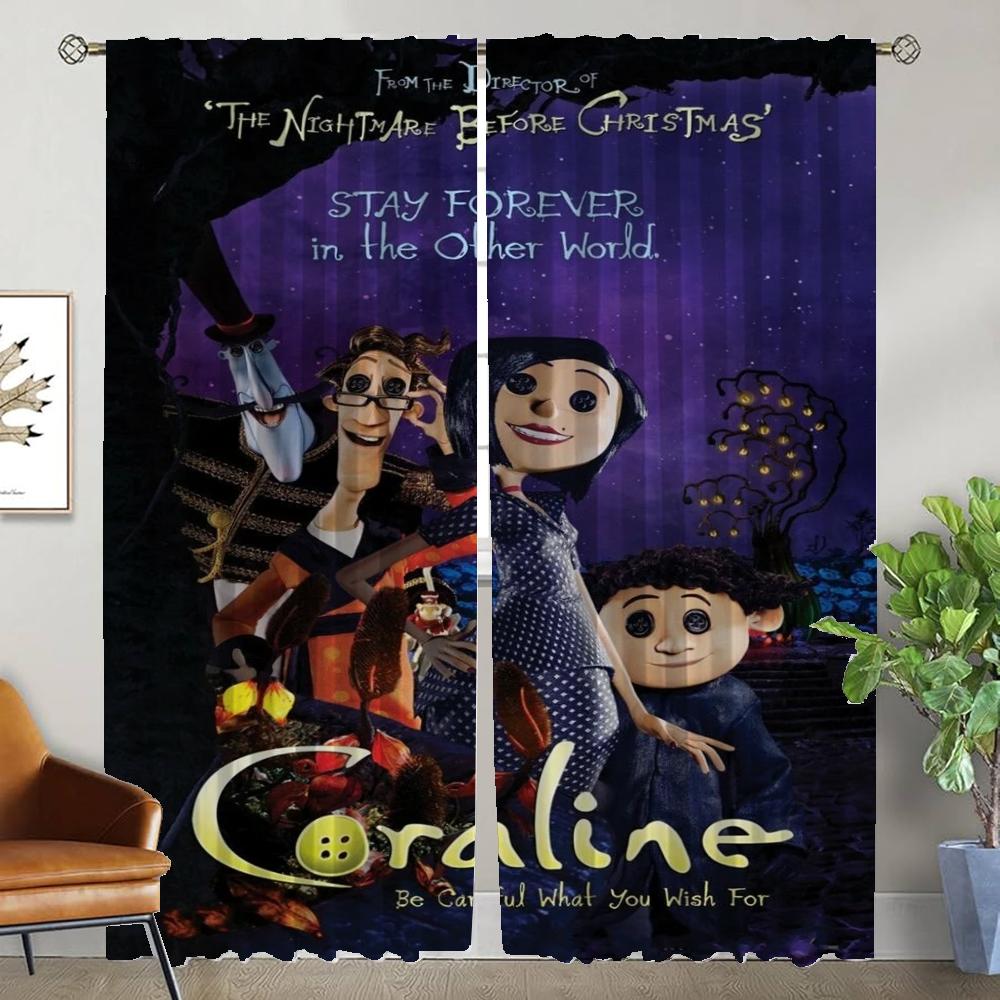 

Шторы для детской комнаты Coralines Оконная штора для комнаты 2 панели Хэллоуин украшения Оттенки Домашний интерьер Шторы Раздел W50xH70cmx2pcs-CL