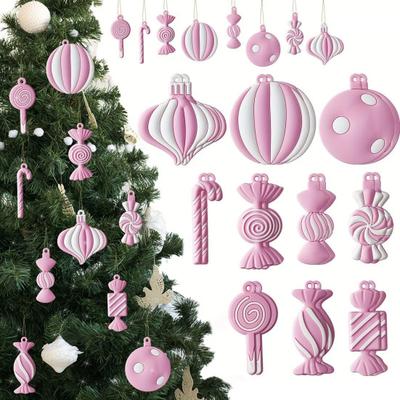 Gingerbread Man Christmas Ornaments Santa Claus Cane Snowflakes Plastic Hanging Decor for Farmhouse Xmas