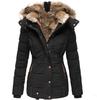 Winter Casual Warm Fur Collar Zipper Button Cardigan Long Sleeved Slim Coat Hooded
