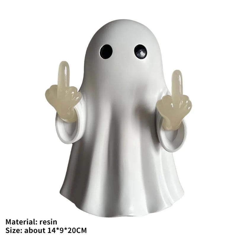 3D Middle Finger Cute Ghost Night Light Halloween Resin Ghost Figurines Funny Cute For Home Prank Gifts 2025 Halloween Ornament