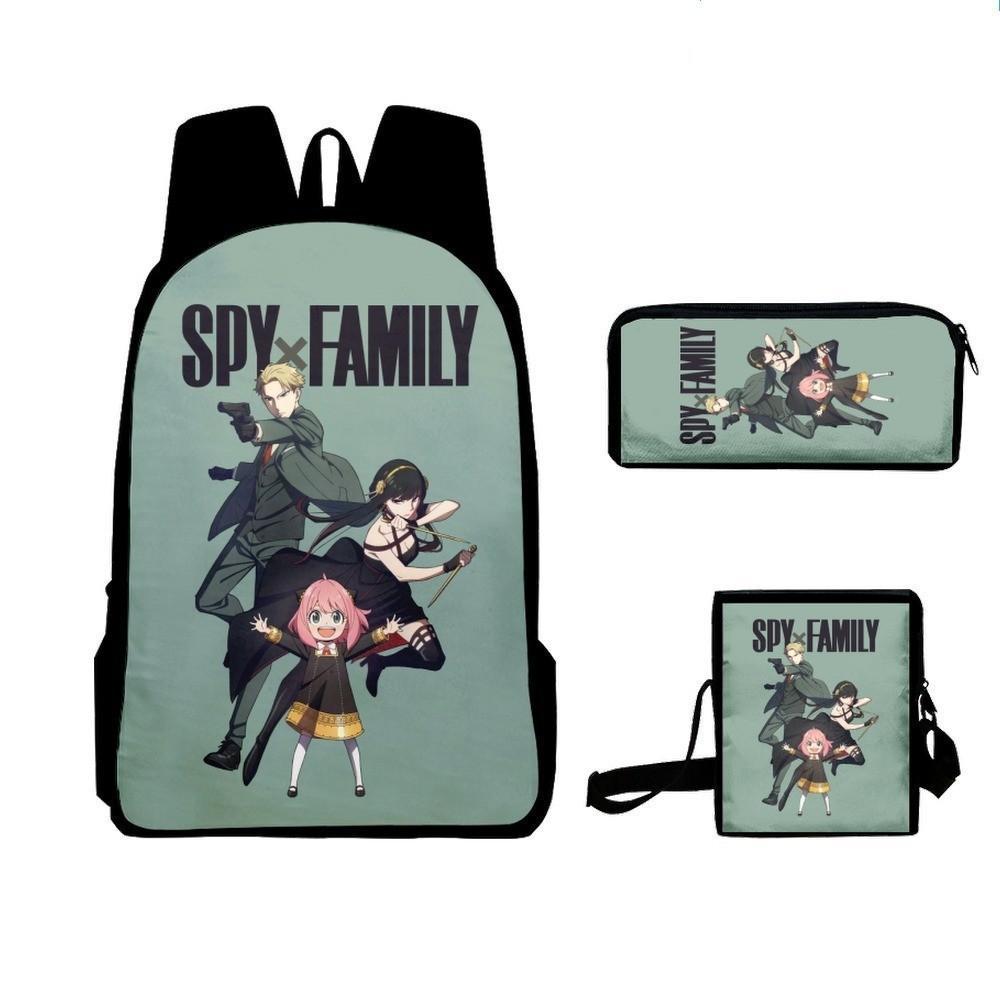 Spy X Family Anime Peripheral Backpack, Cute Student Backpack, Single Shoulder Bag, Pencil Case, Three-Piece Set