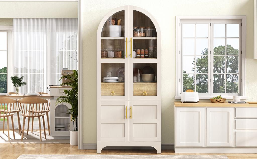 Highboard with Adjustable Shelves and Drawer, with Fluted Glass and Large Storage Space, Ideal for Dining Room, Living Room and Kitchen (white)