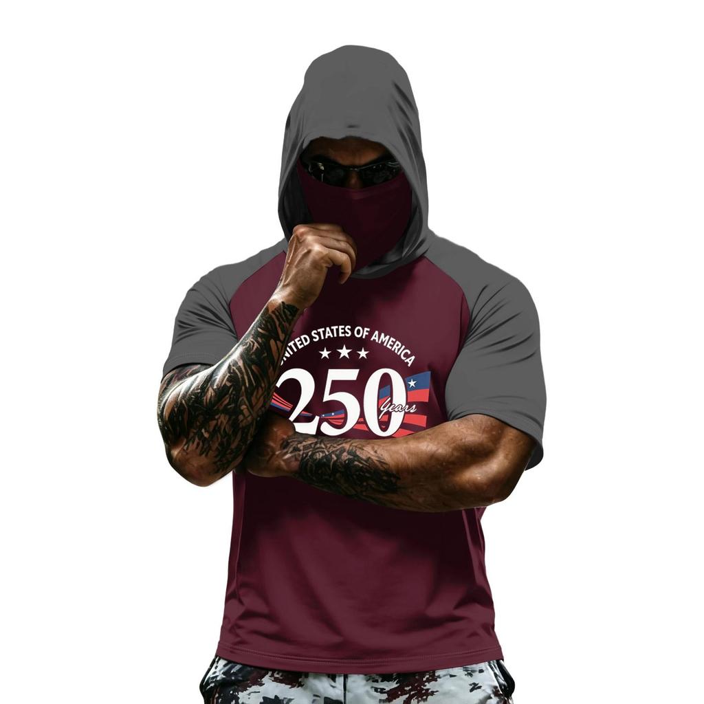 Men's Hooded Short Sleeve T Shirt Athletic Fit States Graphic Print 250 Years 1776 2026 Sportswear Top