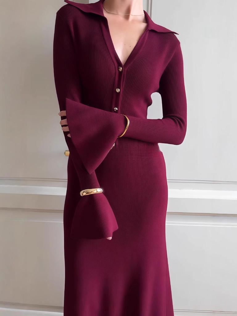 Autumn 2025 European & American Women's Slimming Waist-Cinching Long Knitted Sweater Dress
